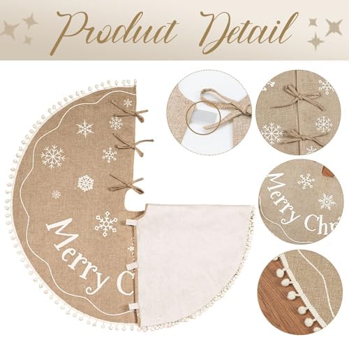 AerWo Christmas Tree Skirt 36 Inch, Burlap Tree Skirt Printed with White Snowflake and Merry Christmas Decor, Brown Tree Skirt for Christmas Decorations New Year Holiday Party Supply Indoor Outdoor - Image 5