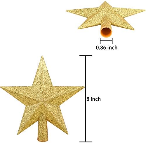 8 Inches Christmas Tree Top Crown Glitter Star Decoration (Golden) - Image 2