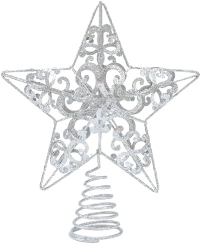 Aneco 10 Inches Christmas Treetop Star Metal Glittered Christmas Tree Topper Xmas Tree Decoration Topper for Christmas Holiday Home Office School Mall Decor, Silver by Aneco