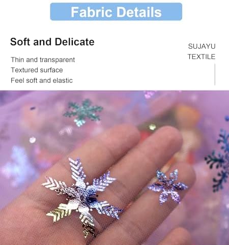 Winter Wonderland Snowflake Decorations, 59" x 119" Multi Color Foil Organza Tablecloth, Christmas Tree Skirt (White+Gold) - Image 4