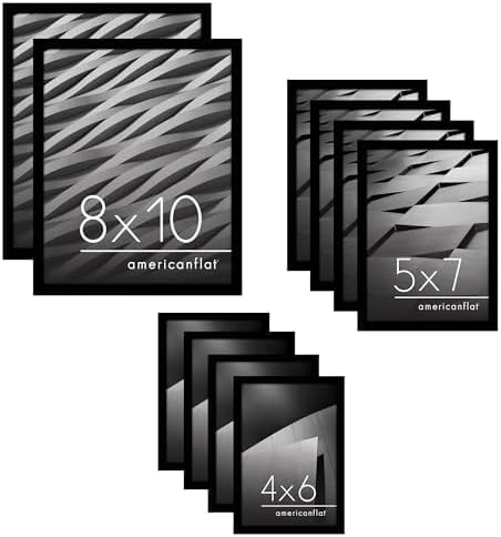 Americanflat Set of 10 Picture Frames with Shatter-Resistant Glass - Gallery Wall Frame Set with Two 8x10, Four 5x7 and Four 4x6 Frames - Streamline Collection - Black