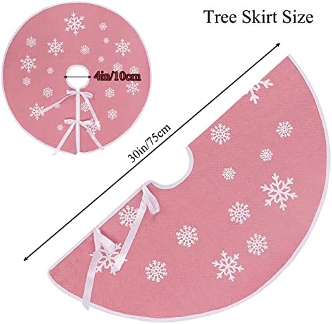 N&T NIETING Christmas Tree Skirt, 30 Inch Rustic Burlap Tree Skirt with White Snowflakes Printed Tree Mat Xmas Tree Holiday Decoration, Pink - Image 2