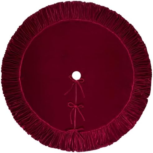 Ruffled Velvet Christmas Tree Skirt with Foam Padding, Nylon Backing and Lace-Up Tie Closure (Burgundy, 72-Inch) - Image 2
