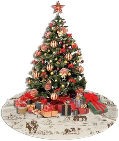 Western Desert Cowboy Christmas Tree Skirt Funny Tree Mat for Farmhouse Xmas Holiday Party Decorations Indoor Outdoor 36 Inch - Image 5