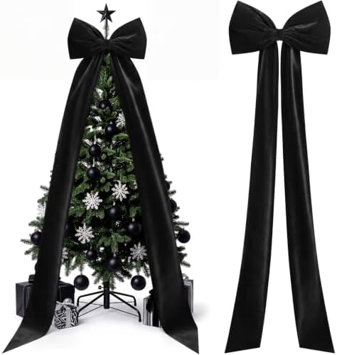 Knitgrip Extra Large Velvet Christmas Tree Topper Bow, Black, 118 Inch by Knitgrip