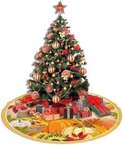 Maple Leaves Pumpkin Autumn Christmas Tree Skirt 48" for Xmas Halloween New Year Holiday Party Home Tree Mat Decor Ornaments Decoration - Image 5