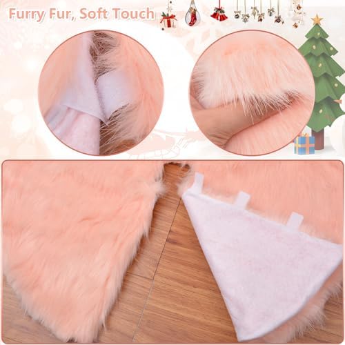yuboo Salmon Pink Christmas Tree Skirt 48 inches, Fuzzy Fur Pastel Tree Skirt Rug Pink Christmas Decor for Slim Pencil Tree and 6-7 FT Christmas Trees - Image 4