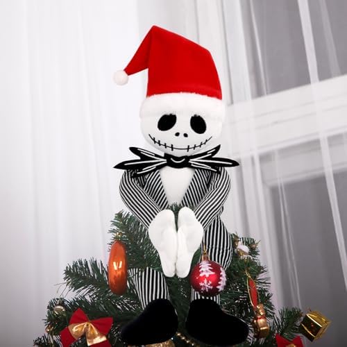 Christmas Tree Topper Decorations - Cute Plush Jack Huggers with Santa Hat - Image 6