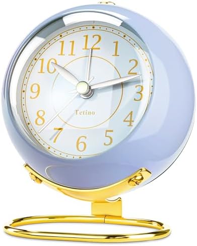 Analog Alarm Clocks,Retro Backlight Cute Simple design Small desk Clock With Night Light,Silent Non-Ticking,Battery Powered,For Kids,teens,Bedroom,travel,kitchen,Bedside Desk decor. (Retro Blue) by Tetino