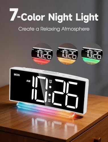 Cadmos Loud Alarm Clocks for Heavy Sleepers,Adults,Kids,Teens,Large Digital Display,7 Color Night Light,Adjustable Volume,Battery Backup,Small Bedside Clocks for Bedrooms (White+Dynamic) - Image 3