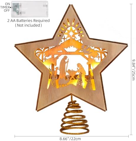 GHOSTMAGIC 3D Wooden Nativity Christmas Tree Star Topper Lighted, LED Xmas Decor Ornaments for Indoor - Image 3