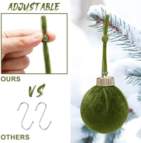 Daifunli 100 Pcs Christmas Velvet Ornament Strings Adjustable Ornament Hooks Non Slip Hangers Hooks Tree for Christmas Tree Decorations(Olive Green) - Image 3
