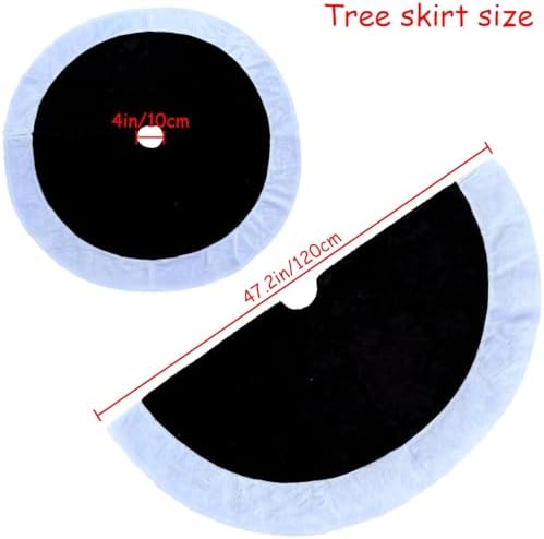 Black Christmas Tree Skirt Faux Fur Christmas Tree Skirt Black and White 48 Inch Neutral Soft Plush Xmas Trees Skirts Mat for Xmas Party Decorations New Year Holiday Home Ornaments - Image 4