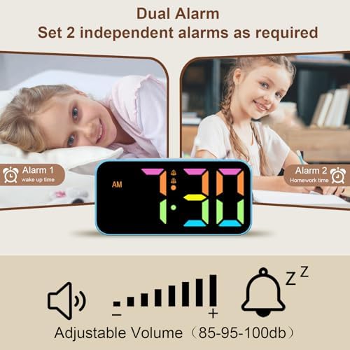 Topski Loud Alarm Clocks for Bedrooms Heavy Sleepers, Digital Clock with Night Light, Large Display, Dual Alarm, Snooze, Dimmable Bedside Alarm Clock for Kids Teens Boys Girls - Image 4