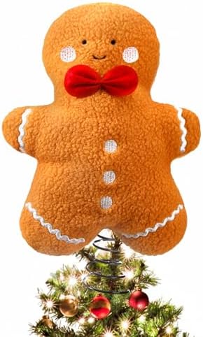 Gejoy Christmas Gingerbread Tree Topper Plush Stuffed Tree Toppers Ornaments for Christmas Party Indoor Xmas Holiday Festive Home Decoration by Unknown