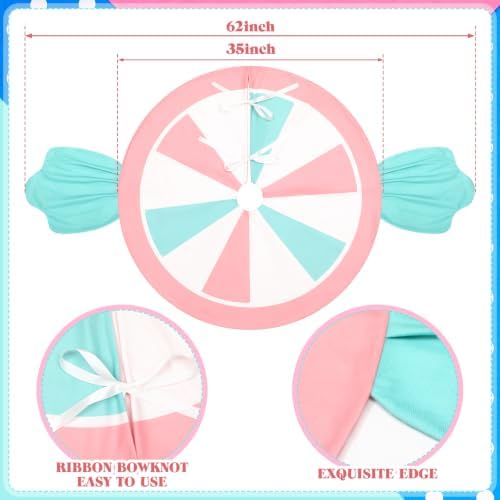 Candy Christmas Tree Skirt Candy Cane Tree Skirt Mat 62 in, Pastel - Image 2