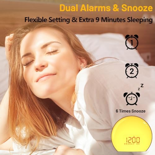 Magicteam Sunrise Alarm Clock Wake Up Clock Natural Sunset Simulation 21 Soothing Sounds Dual Alarm 6 Times Snooze 28 Ringtones Dimmable 12 Colors Night Light 10 Timer Options Adjustable Volume - Image 4