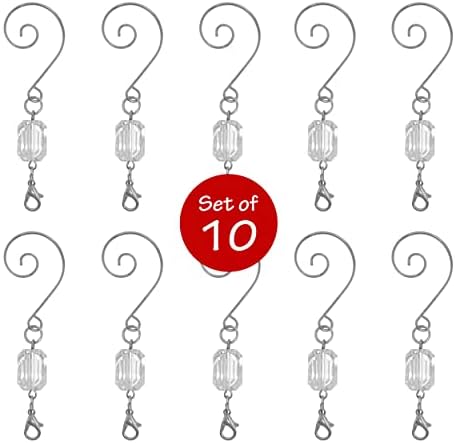 BANBERRY DESIGNS Christmas Ornament Hooks with Clear Acrylic Gem ?€? Set of 10 Silver Swivel Wire Hangers ?€? Decorative Scroll Design ?€? 3 Inch Holiday Tree Ornament Hooks - Image 2