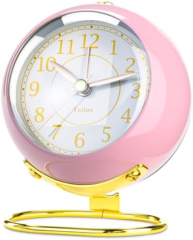 Analog Alarm Clocks,Retro Backlight Cute Simple design Small desk Clock With Night Light,Silent Non-Ticking,Battery Powered,For Kids,teens,Bedroom,travel,kitchen,Bedside Desk decor. (Light pink) by Tetino