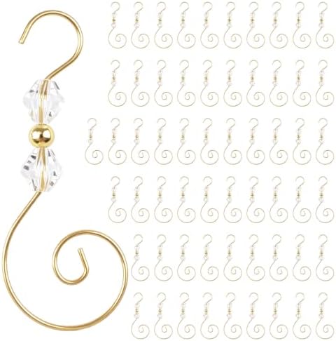 INCREWAY Wire Clear Diamond Bead Hooks, Christmas Ornament Hangers for Tree Garland Wreath Window, Festive Hanging Hooks with Faceted Crystal Bead, 60pcs, Gold by ForHome