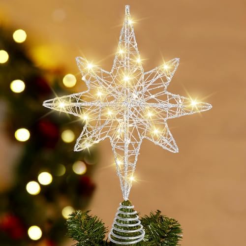 Christmas Tree Topper 13.5?€? Silvery Star Tree Toppers with 20 LED Lights by DULEFUN