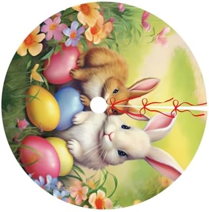 Christmas Tree Skirt, Easter Holiday Easter Rabbit Bunny Eggs Spring Flower Xmas Large Tree Mat, New Year Festive Holiday Party Decorations 36" inches - Image 6