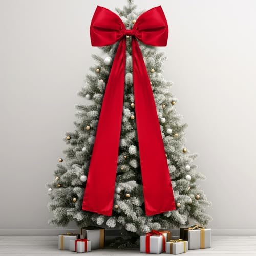 Daifunli 20 x 47 Inches Giant Satin Bow Christmas Tree Topper,Red - Image 3