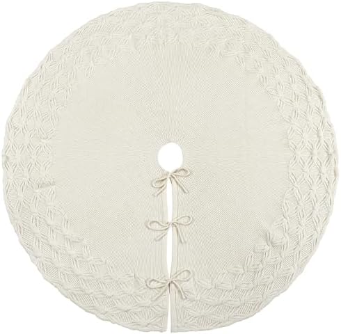 48 inch Christmas Tree Skirt: Crossed Edge Knit Tree Skirt for 7.5ft Tree, Cream White Tree Skirt, Vintage Tree Skirts, Rustic Farmhouse Christmas Decorations - Image 6