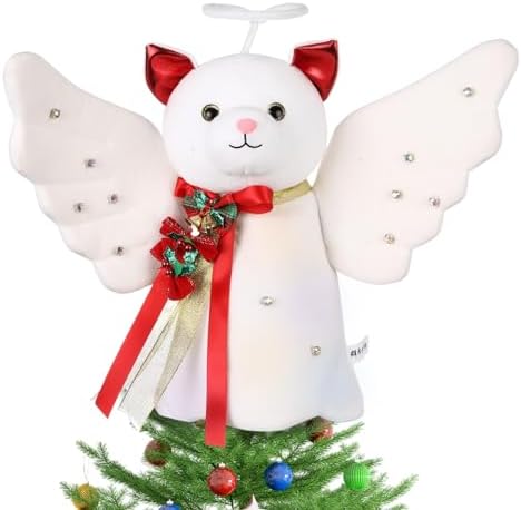 Beeveer Cat Christmas Tree Topper Angel Glitter Wings by Beeveer