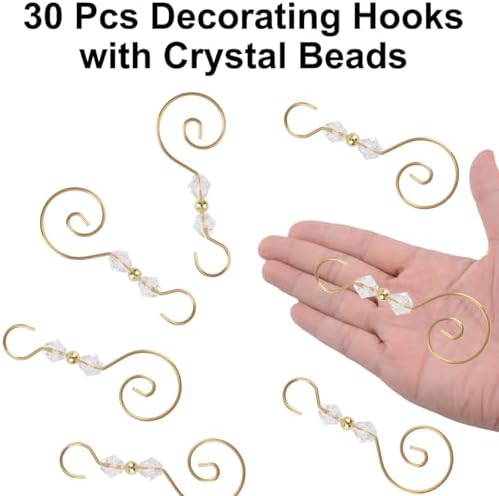 INCREWAY Christmas Ornament Hooks, 30PCS S-Shaped Hangers Hook Christmas Ornament Metal Hooks with Crystal Bead - Image 4