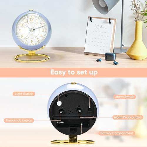 Analog Alarm Clocks,Retro Backlight Cute Simple design Small desk Clock With Night Light,Silent Non-Ticking,Battery Powered,For Kids,teens,Bedroom,travel,kitchen,Bedside Desk decor. (Retro Blue) - Image 6