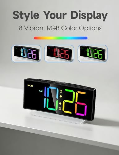 Cadmos Digital Alarm Clock - Extra Loud for Heavy Sleepers Adults Teens Kids, Rainbow Bedside Clock for Bedrooms, Large Display, 7 Color Night Light, Weekday & Weekend, 12/24h (Black+Dynamic) - Image 4