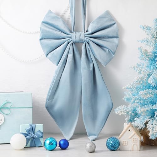 Janinka Dusty Blue Christmas Tree Topper Bow 22" Big,Velvet - Image 3