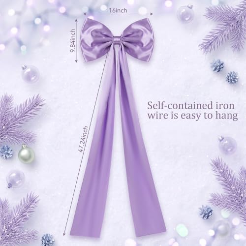 Daifunli 20 x 47 Inches Giant Satin Bow Christmas Tree Topper,Light Purple - Image 2