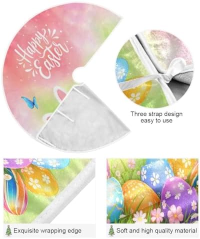 SUABO Easter Eggs Grass Butterflies Tree Skirt 48 Inch,Bunny Ears Xmas Tree Floor Door Mat for Party Decoration Holiday Decor Home Indoor Outdoor - Image 2