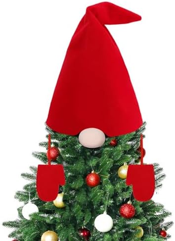 Gnomes Hat Tree Topper - Christmas Santa Hat Bush Kit with Nose Gloves, Swedish Scandinavian Tomte Plush Ornaments Gifts Decor for Xmas Home Decorations by PAMASE