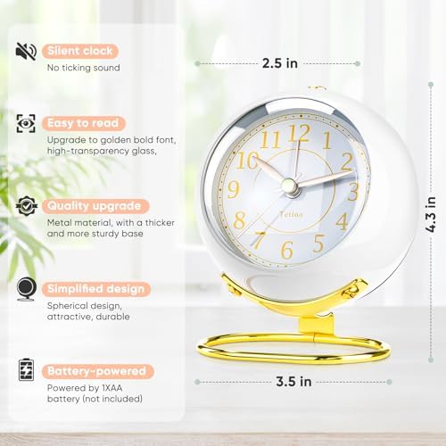 Analog Alarm Clocks,Retro Backlight Cute Simple design Small desk Clock With Night Light,Silent Non-Ticking,Battery Powered,For Kids,teens,Bedroom,travel,kitchen,Bedside Desk decor. (Bright White) - Image 5