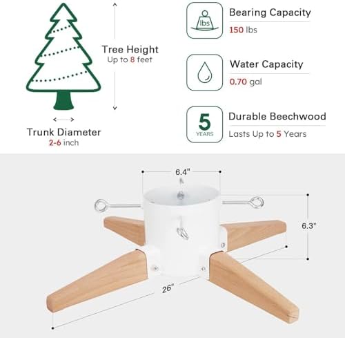 HarcoHome Christmas Tree Stand for Live Tree 8ft, Metal and Beech Hardwood Christmas Tree Holder with Spike for Fresh Tree, Tree Base for Real Tree, Arch Design, Seasonal Decor (White) - Image 6
