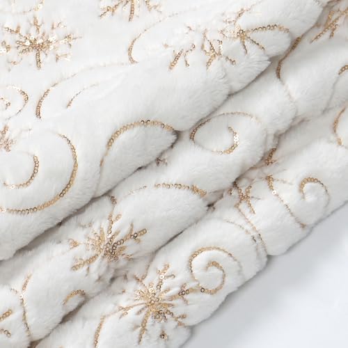 Dremisland Christmas Tree Skirt 36In White&Gold Tree Skirt with Snowflake - Image 5