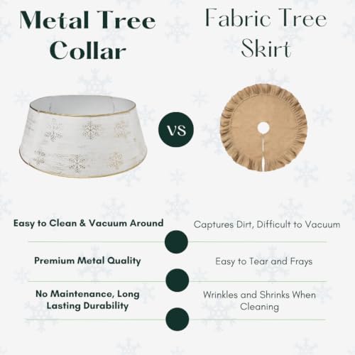 Snowflake White Christmas Tree Collar, Holiday Tree Skirt Alternative, Christmas Decorations for Tree, Decorative Metal Tree Ring, Fits Most Standard Tree Stands, White Snowflake Design - Image 4