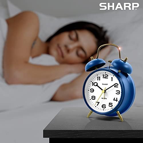Sharp 4-Inch Twin Bell Alarm Clock for Heavy Sleepers (Matte Navy) - Image 5