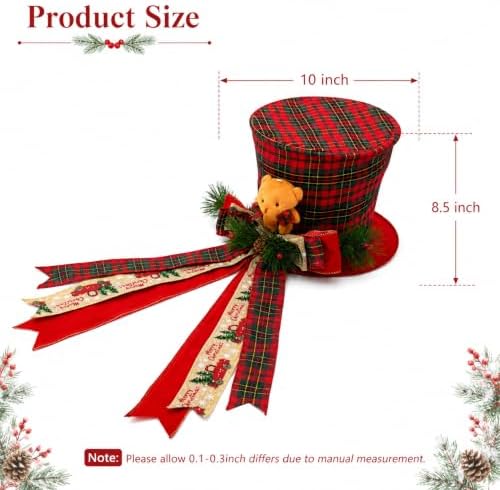 Christmas Tree Topper Hat Teddy Bear Topper with Buffalo Plaid Bow - Image 6