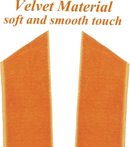 Hongsome 12Pcs Fall Velvet Ribbon Bows Tree Decorations 5in x 10in Orange - Image 3