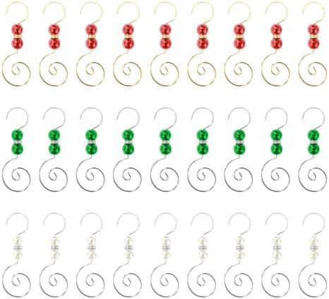 INCREWAY 30 PCS Ornament Hooks Silver S-Shaped Hangers Hook Swirl Christmas Tree Hanger Metal Hooks with 3-Color Artificial Pearl by ForHome