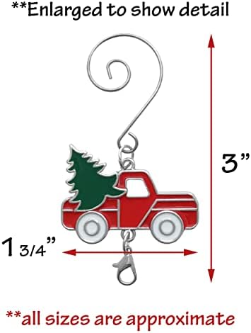 Red Truck Christmas Ornament Hooks Set of 20, 3 Inch Christmas Tree Ornament Hangers with S Hook and Lobster Claw, Enameled Red Truck with Green Tree and White Wheels, Decorative Holiday Hanging Hooks - Image 4