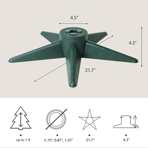 Bjartur Christmas Tree Stand, Christmas Tree Base for Artificial Tree up to 7 Ft Adjustable Holder Replacement Fits 0.75/0.87/1.25 Inch Xmas Tree Pole Green Decorations - Image 2