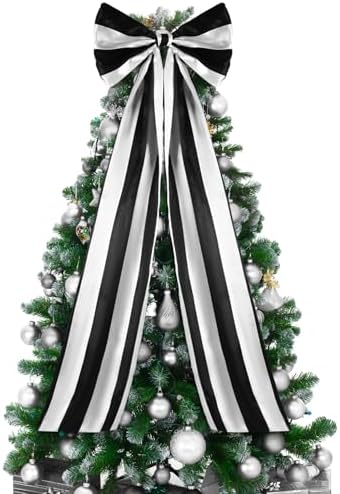 Soulchen 16 x 46 Inch Black and White Halloween Christmas Tree Topper Bow by Soulchen