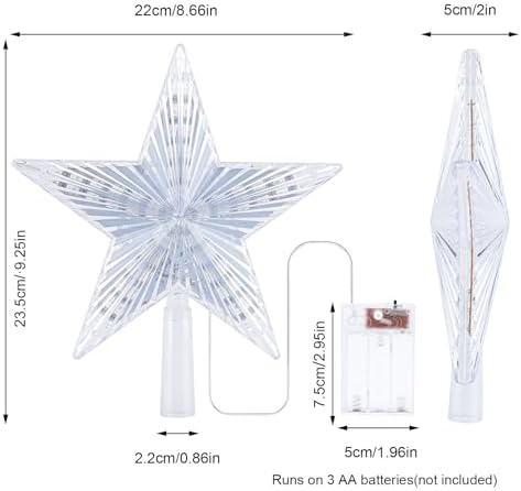 DDcafor Warm White Light Christmas Star Tree Topper Great for Christmas Tree Decorations 8.7 Inch Battery Powered - Image 4