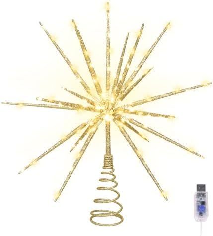 HMASYO 15 Inch Twinkling Starburst Christmas Tree Star Topper, 19-Point Gold Star Tree Topper with 150 LED, Remote Control & Timer, USB Power for Indoor Home Holiday Party Xmas Tree Decoration - Image 2