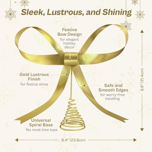 HUTHDAK Large Gold Bow Christmas Tree Topper,9.4 Inch Metal Tree Topper,Gold Bow Christmas Decorations for Xmas Home Decor Holiday Party Indoor Outdoor Shop Office - Image 2